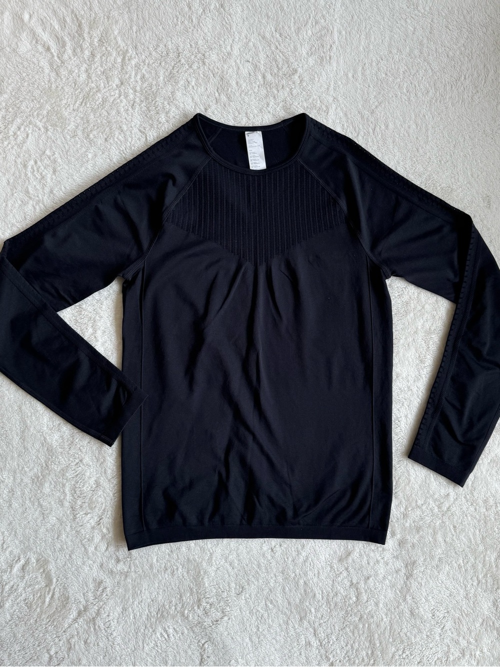 Fabletics Black Ribbed Yoke Long Sleeve Active Top Medium